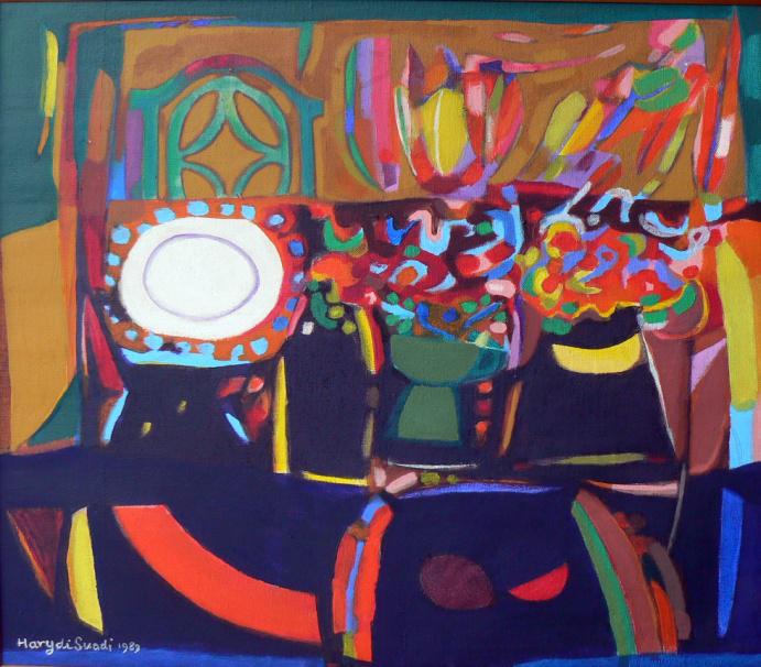 'Meja Makan' (acrylic on canvas, 50 X 60 cm) karya Haryadi Suadi