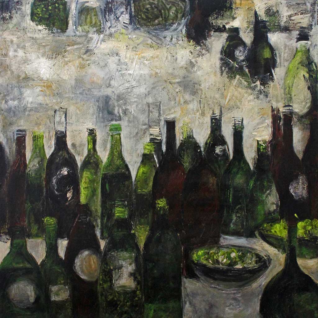 Laila Tifah, Botol-botol Ibu, acrylic on canvas, 70 x 70 cm, 2017